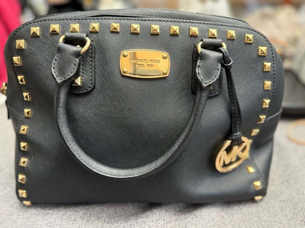 Michael Kors Studded Satchel Black Leather Gold Hardware